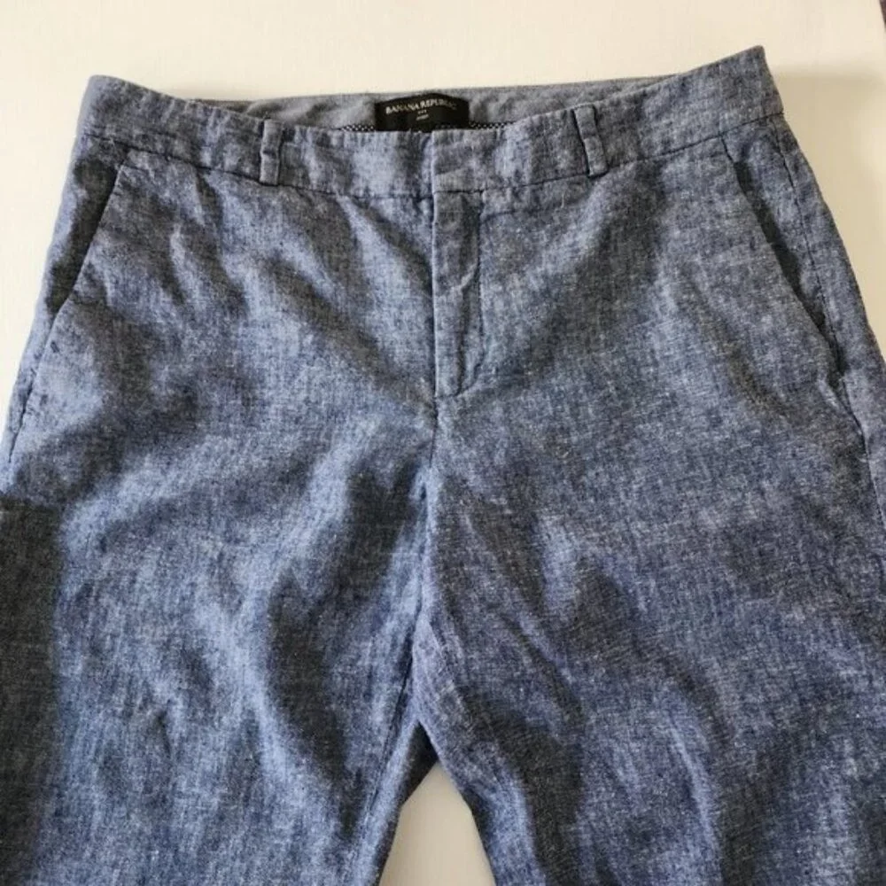 Banana Republic Blue Chambray Linen Cotton Mid Rise Avery Ankle Pant